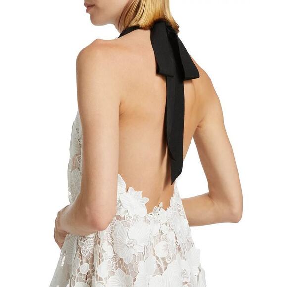 OSCAR DE LA RENTA Orchid Guipure Bubble Skirt Trapeze Dress in White 2 - Picture 3 of 6